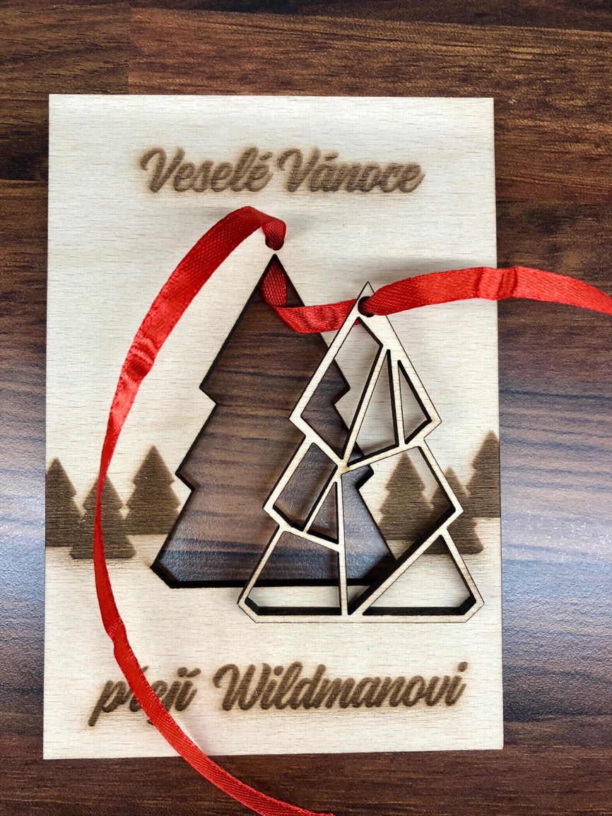 Dřevěné Vánoční přání se stromkem